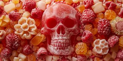 bonbons crâne délice sucré traite et Halloween effrayant amusement photo