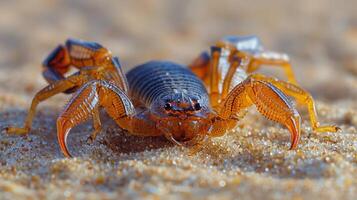 Scorpion observer alentours sur sablonneux terrain photo