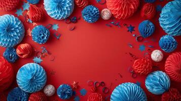 des ballons et confettis sur une bleu Contexte photo