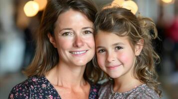 mère et fille portrait dans chaud intérieur ambiance photo