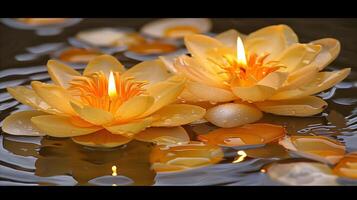illuminé l'eau fleurs de lys à crépuscule photo