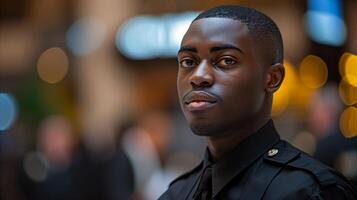 une photo de une noir Masculin portant une police uniforme