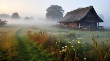 brumeux Prairie chaume chalet photo