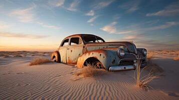 seul voiture dépassé par désert dunes photo