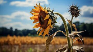 seul tournesol s'affaisse dans isolement photo