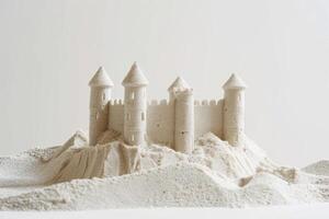 une Facile château de sable sur une blanc Contexte photo