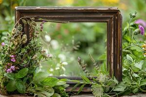 récolte de médicinal les plantes guérison épicé herbes, alternative médicament. photo