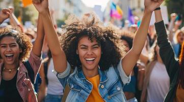 gens démontrer sur le rue et bats toi pour noir vies, lgbtq, féminisme, et égalité photo