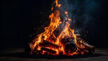 feu, feu, sur une complètement noir Contexte à recouvrir le écran photo