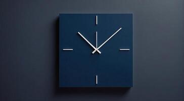 intemporel élégance bleu l'horloge avec blanc visage et mains photo