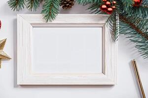 blanc bois horizontal Cadre avec Noël arbre photo