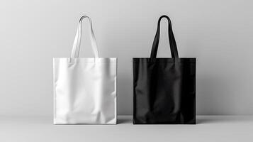 blanc et noir fourre-tout Sacs maquette sur une gris Contexte. photo