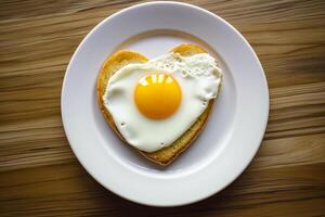 cœur en forme de frit Oeuf sur une assiette photo