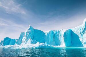 majestueux la glace falaises couronné par une cool atmosphère, encadré par le magnifique mer et ciel, prestidigitation une harmonieux panorama de la nature glacé grandeur et océanique splendeur photo