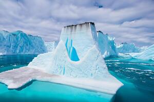 majestueux la glace falaises couronné par une cool atmosphère, encadré par le magnifique mer et ciel, prestidigitation une harmonieux panorama de la nature glacé grandeur et océanique splendeur photo