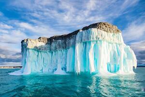 majestueux la glace falaises couronné par une cool atmosphère, encadré par le magnifique mer et ciel, prestidigitation une harmonieux panorama de la nature glacé grandeur et océanique splendeur photo