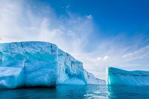 majestueux la glace falaises couronné par une cool atmosphère, encadré par le magnifique mer et ciel, prestidigitation une harmonieux panorama de la nature glacé grandeur et océanique splendeur photo