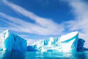 majestueux la glace falaises couronné par une cool atmosphère, encadré par le magnifique mer et ciel, prestidigitation une harmonieux panorama de la nature glacé grandeur et océanique splendeur photo