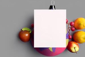 carte et blanc papier maquette harmonisé avec Frais fruit, artisanat une visuel symphonie de astucieux conception et culinaire plaisir, où sain Ingrédients fusionner dans une le banquet de vibrant imagerie photo