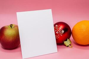 carte et blanc papier maquette harmonisé avec Frais fruit, artisanat une visuel symphonie de astucieux conception et culinaire plaisir, où sain Ingrédients fusionner dans une le banquet de vibrant imagerie photo