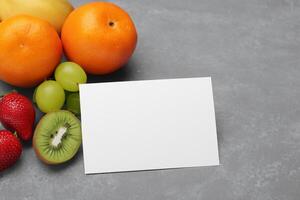 carte et blanc papier maquette harmonisé avec Frais fruit, artisanat une visuel symphonie de astucieux conception et culinaire plaisir, où sain Ingrédients fusionner dans une le banquet de vibrant imagerie photo