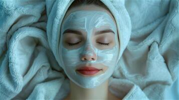 magnifique femme profiter faciale spa traitement photo