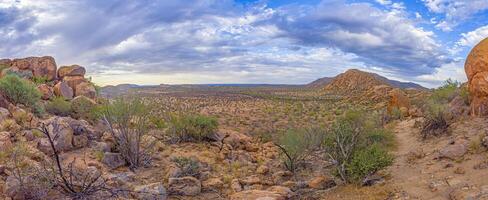 panoramique image de damaraland dans Namibie en dessous de une nuageux ciel pendant le journée photo