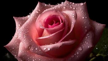 macro coup de une rose Rose avec l'eau gouttelettes photo