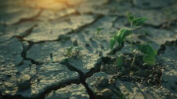 fissuré sol avec petit les plantes croissance photo