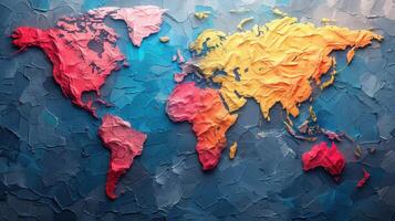 une mural représentant une détaillé carte de le monde sur une mur photo
