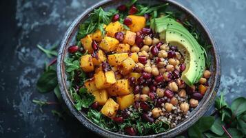 une salade composé de avocat, haricots, et épinard photo