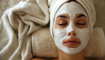 une femme avec une blanc masque couvrant sa visage photo