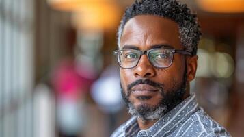 une homme dans des lunettes et une rayé chemise photo