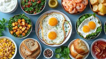 une table avec un assortiment de différent les types de nourriture photo