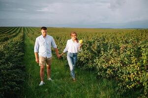 aimant gars et fille en marchant dans nature.concept de l'amour récit amateurs de plein air en marchant dans printemps parc.élégant couple dans l'amour étreindre sur une marcher dans printemps. photo