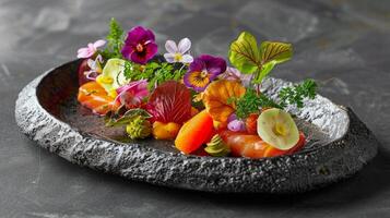 gourmet salade avec comestible fleurs photo