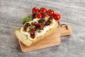 Bruschetta avec strachatelle et sec tomate photo