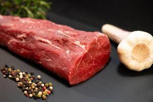 du boeuf steak filet avec herbes et épices photo