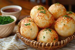 pao de queijo brésilien fromage pain dans le cuisine table professionnel La publicité nourriture la photographie photo