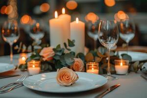 une dîner assiette et coutellerie pour une mariage à une luxe Hôtel La publicité nourriture la photographie photo