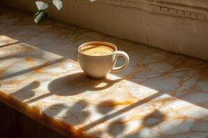 Matin chaud tasse de café dans le café table professionnel La publicité nourriture la photographie photo