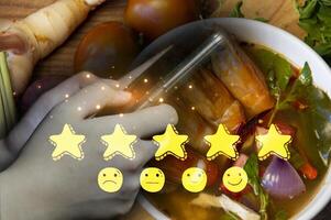 concept de la satisfaction évaluation dans en utilisant le un service et le goût de le nourriture photo