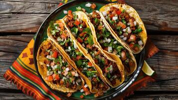 assiette de mexicain rue tacos dans copie espace composition photo