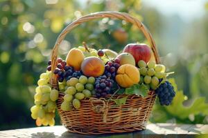 panier en osier avec fruits photo