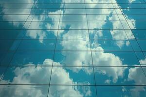 des nuages réfléchi dans les fenêtres de moderne Bureau bâtiment. Bureau photo