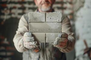 qualifié ouvriers construire énergie efficace maison avec blanc gaz silicate blocs. photo