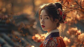 une coréen femme a une agréable coiffure avec haute qualité mode la photographie de branché vêtements photo