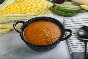 végétalien cuisine - chaud tomate soupe photo