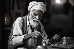 un vieux homme prise le sien médicament. photo
