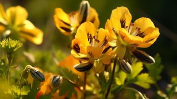 fermer de vibrant Jaune fleurs dans plein Floraison contre vert la nature Contexte photo